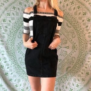 Black Denim Mini Overall Dress
